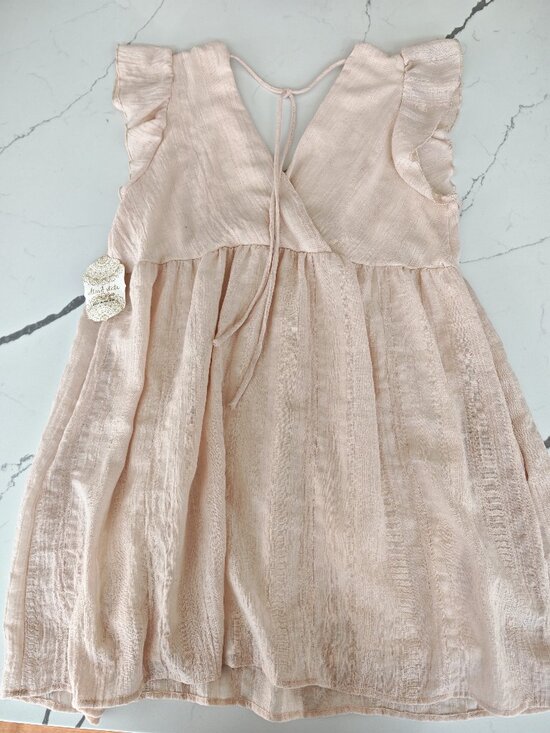 Altar’d State Blush Pink Textured Mini Dress ✨ Ruffle Sleeve Boho Babydoll Tie B - Picture 8 of 10